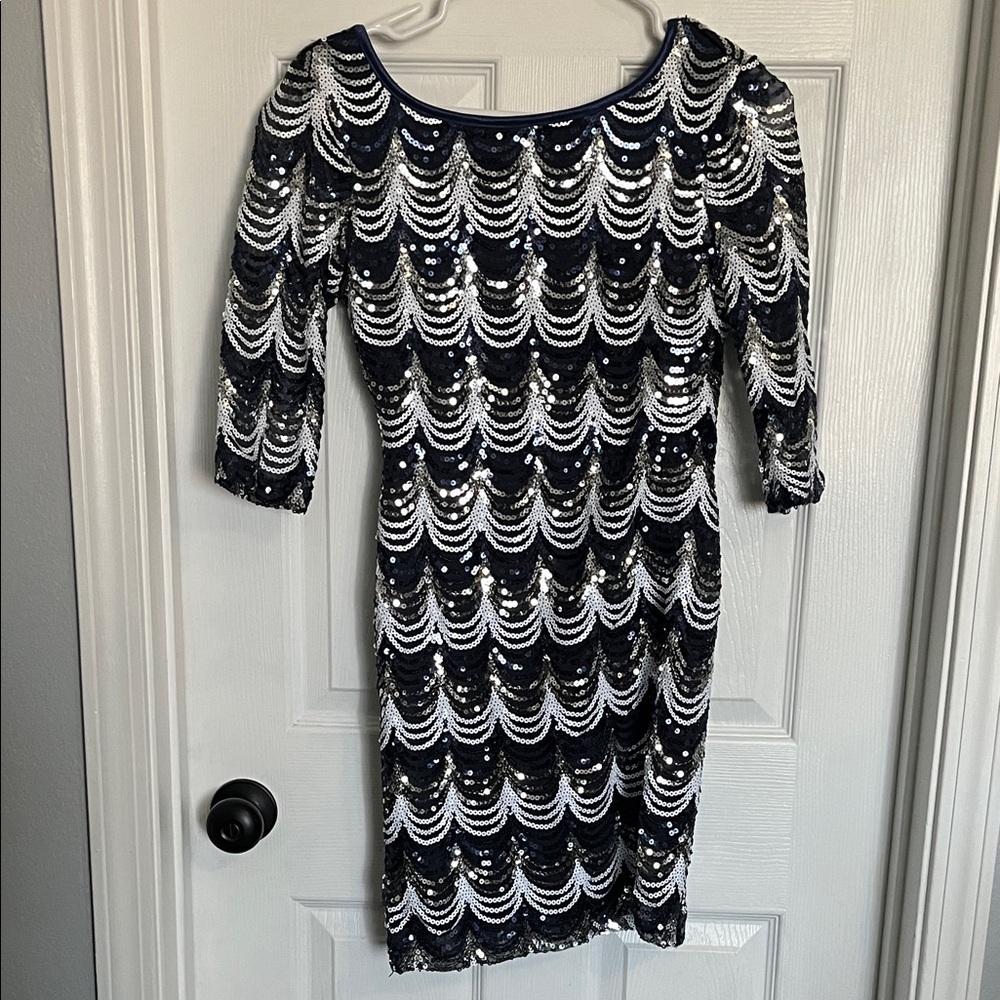 Navy and Silver Sequin Mini Dress